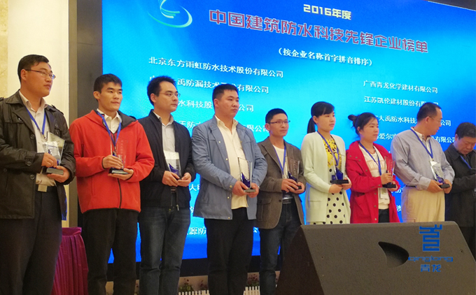 青龍質(zhì)量總監(jiān)張科先生(左二)領(lǐng)取“中國(guó)建筑防水科技先鋒企業(yè)”獎(jiǎng) 防水材料
